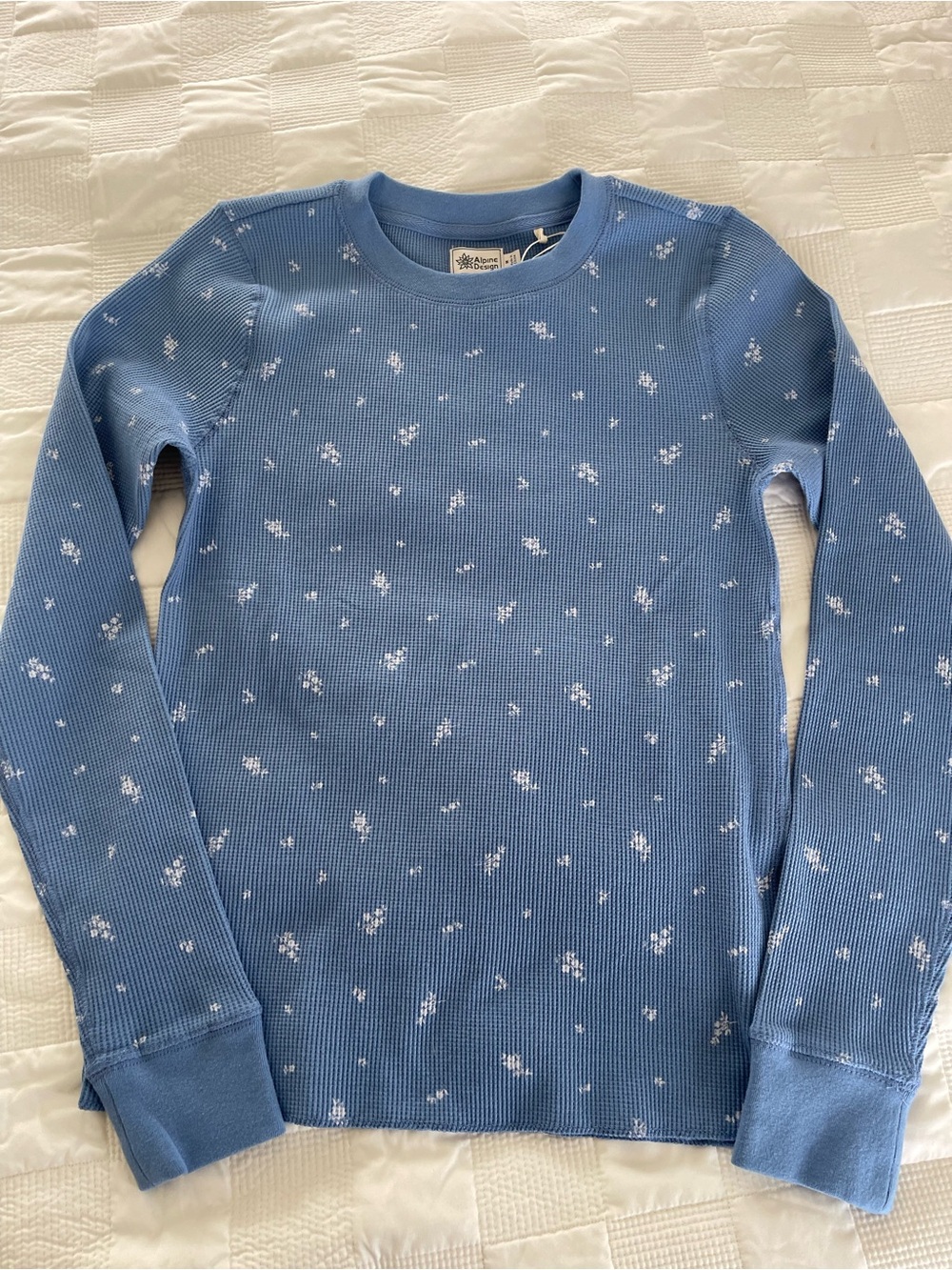 Alpine Blue Floral Crewneck WaffleThermal NEW
